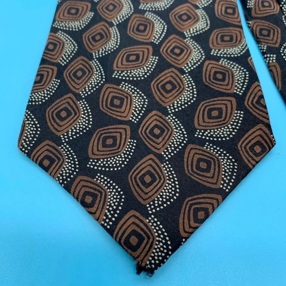 Vintage Paul Rodon Couture Men's Necktie Black Brown Abstract Geometric Silk USA